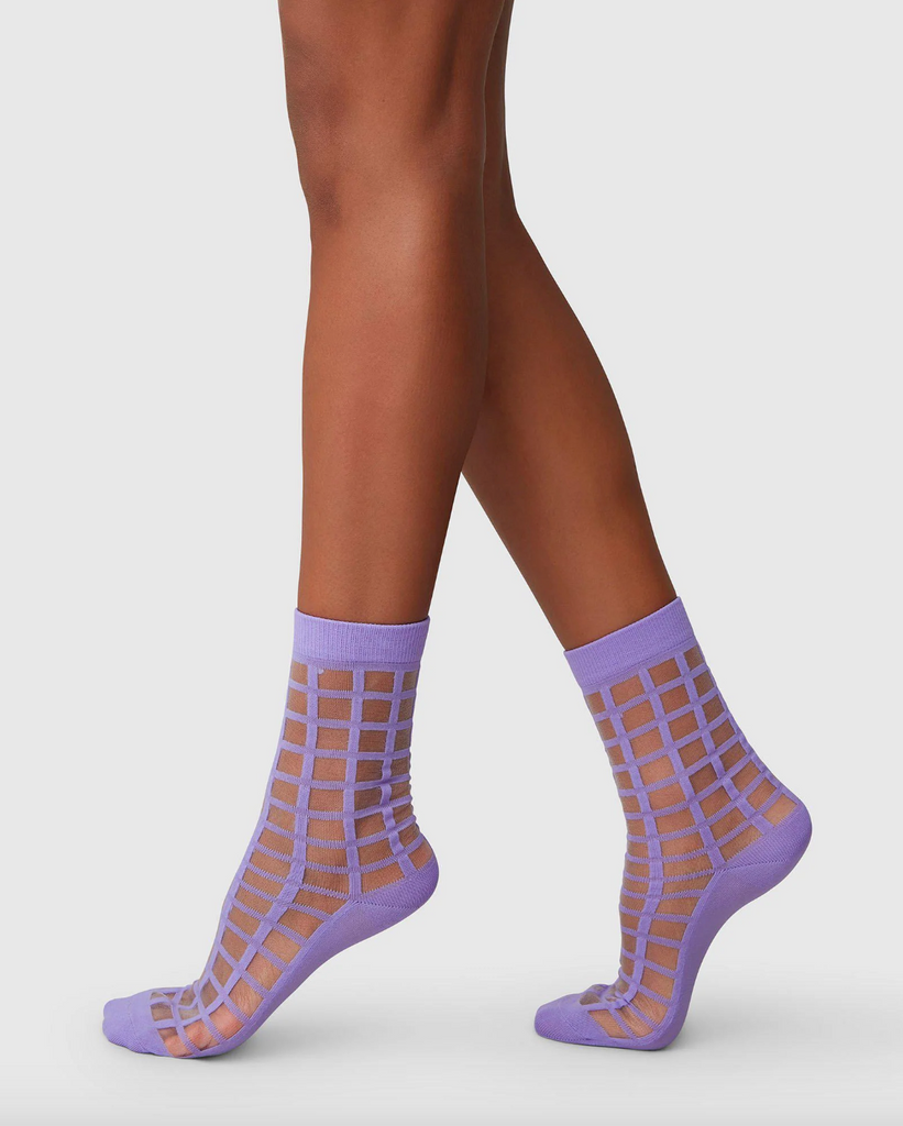 Von - Swedish Stockings, Alicia Grid Socks, Lavender